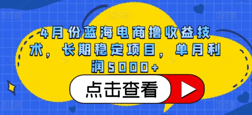 4月份蓝海电商撸收益技术，长期稳定项目，单月利润5000+【揭秘】-阳知网创资源库