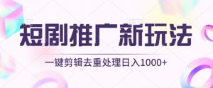 短剧推广新玩法，不剪辑，工具助力一键过原创，日入1000+【揭秘】-阳知网创资源库