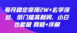 每月稳定变现2W+玄学项目，低门槛高利润，小白也能做 教程+详解【揭秘】-阳知网创资源库