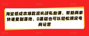 淘宝低成本爆款流实战私教课,帮助商家快速复制落地,0基础也可以轻松搞定电商运营-阳知网创资源库