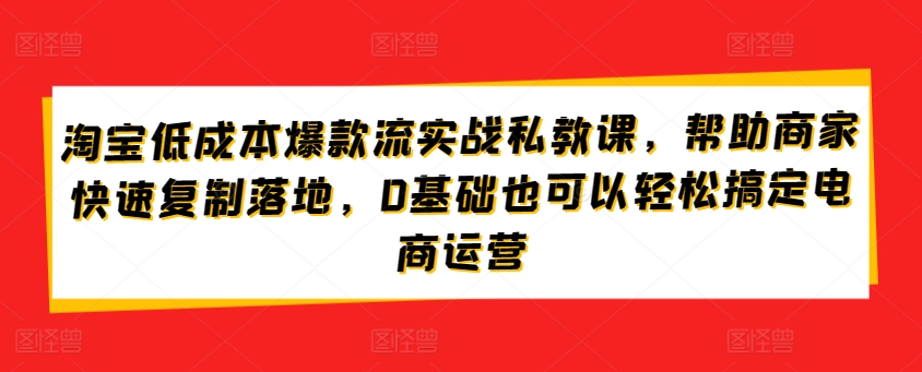 淘宝低成本爆款流实战私教课,帮助商家快速复制落地,0基础也可以轻松搞定电商运营-阳知网创资源库