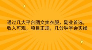 通过几大平台图文卖衣服,副业首选,收入可观,项目正规,几分钟学会实操【揭秘】-阳知网创资源库
