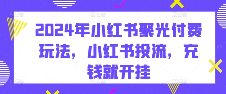 2024年小红书聚光付费玩法,小红书投流,充钱就开挂-阳知网创资源库