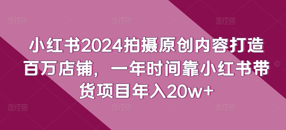 小红书2024拍摄原创内容打造百万店铺，一年时间靠小红书带货项目年入20w+-阳知网创资源库
