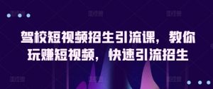 驾校短视频招生引流课,教你玩赚短视频,快速引流招生-阳知网创资源库