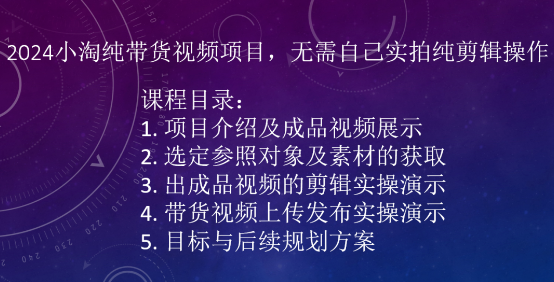 2024小淘纯带货视频项目,无需自己实拍纯剪辑操作-阳知网创资源库