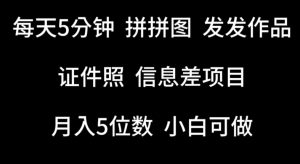 每天5分钟，拼拼图发发作品，证件照信息差项目，小白可做【揭秘】-阳知网创资源库