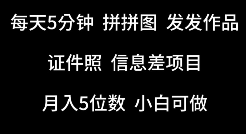 每天5分钟,拼拼图发发作品,证件照信息差项目,小白可做【揭秘】-阳知网创资源库