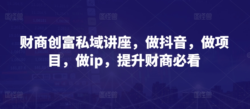 财商创富私域讲座,做抖音,做项目,做ip,提升财商必看-阳知网创资源库