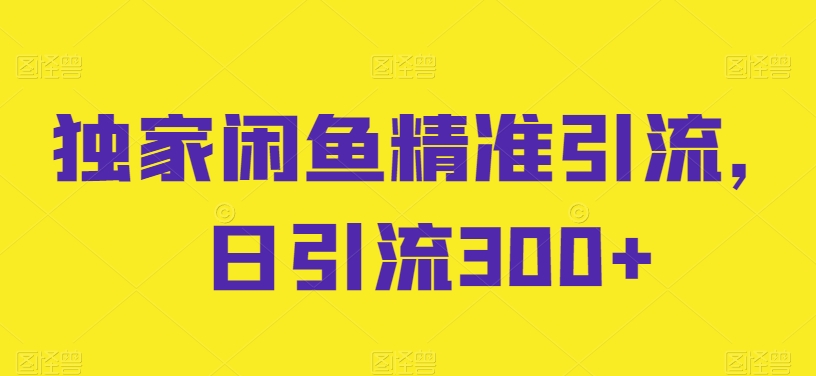 独家闲鱼精准引流,日引流300+【揭秘】-阳知网创资源库