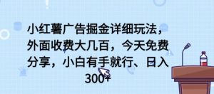 小红薯广告掘金详细玩法,外面收费大几百,小白有手就行,日入300+【揭秘】-阳知网创资源库