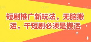 短剧推广新玩法,无脑搬运,干短剧必须是搬运【揭秘】-阳知网创资源库