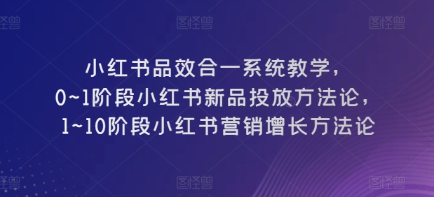 小红书品效合一系统教学,0~1阶段小红书新品投放方法论,1~10阶段小红书营销增长方法论-阳知网创资源库