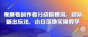 视频号创作者分成瞬爆流,团队新出玩法,小白落地实操教学【揭秘】-阳知网创资源库