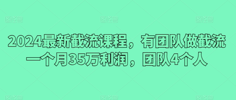 2024最新截流课程,有团队做截流一个月35万利润,团队4个人-阳知网创资源库