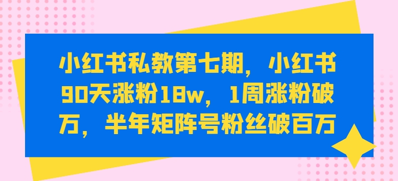 小红书私教第七期，小红书90天涨粉18w，1周涨粉破万，半年矩阵号粉丝破百万-阳知网创资源库