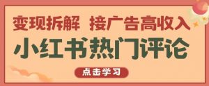 小红书热门评论,变现拆解,接广告高收入【揭秘 】-阳知网创资源库