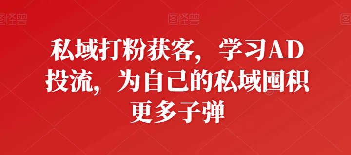 私域打粉获客,学习AD投流,为自己的私域囤积更多子弹-阳知网创资源库