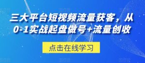 三大平台短视频流量获客,从0-1实战起盘做号+流量创收-阳知网创资源库
