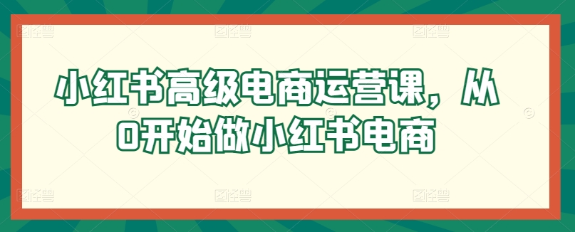 小红书高级电商运营课,从0开始做小红书电商-阳知网创资源库