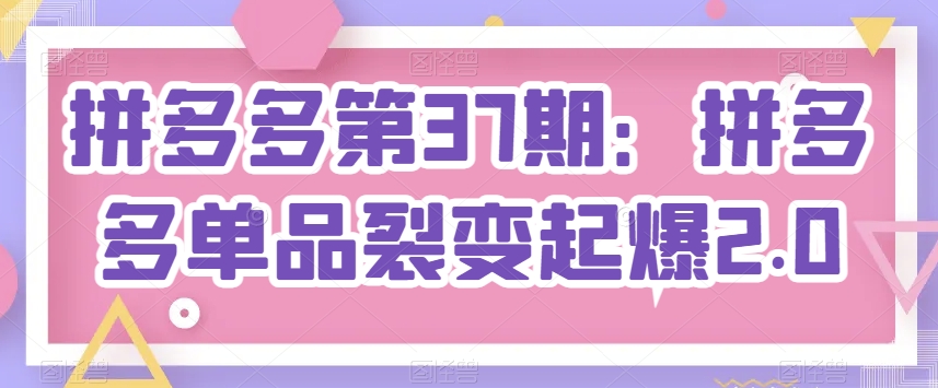 拼多多第37期：拼多多单品裂变起爆2.0-阳知网创资源库