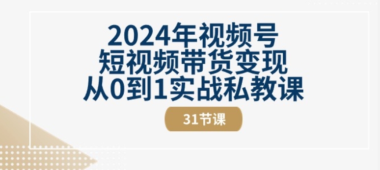 2024年视频号短视频带货变现从0到1实战私教课(31节视频课)-阳知网创资源库