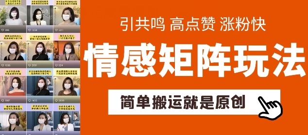 简单搬运，情感矩阵玩法，涨粉速度快，可带货，可起号【揭秘】-阳知网创资源库