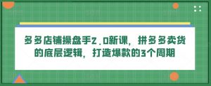 多多店铺操盘手2.0新课,拼多多卖货的底层逻辑,打造爆款的3个周期-阳知网创资源库