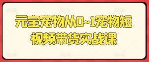 元宝宠物从0~1宠物短视频带货实战课-阳知网创资源库