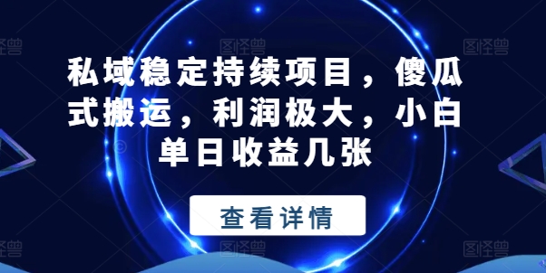 私域稳定持续项目，傻瓜式搬运，利润极大，小白单日收益几张【揭秘】-阳知网创资源库