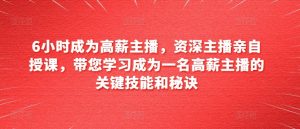 6小时成为高薪主播，资深主播亲自授课，带您学习成为一名高薪主播的关键技能和秘诀-阳知网创资源库
