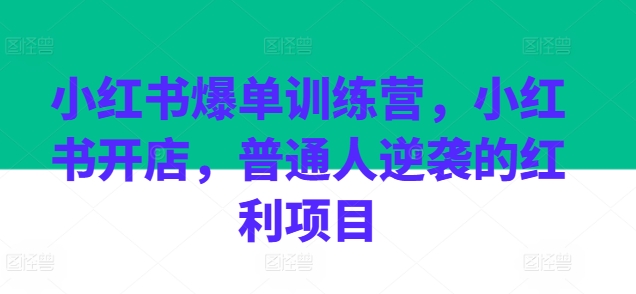 小红书爆单训练营,小红书开店,普通人逆袭的红利项目-阳知网创资源库