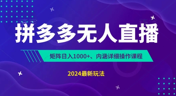拼多多无人直播不封号,0投入,3天必起,无脑挂机,日入1k+【揭秘】-阳知网创资源库