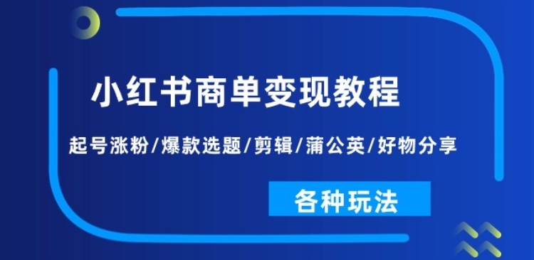 小红书商单变现教程:起号涨粉/爆款选题/剪辑/蒲公英/好物分享/各种玩法-阳知网创资源库