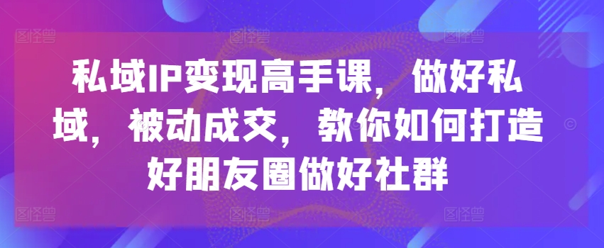 私域IP变现高手课,做好私域,被动成交,教你如何打造好朋友圈做好社群-阳知网创资源库