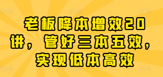 老板降本增效20讲，管好三本五效，实现低本高效-阳知网创资源库