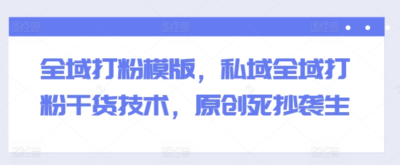 全域打粉模版,私域全域打粉干货技术,原创死抄袭生-阳知网创资源库