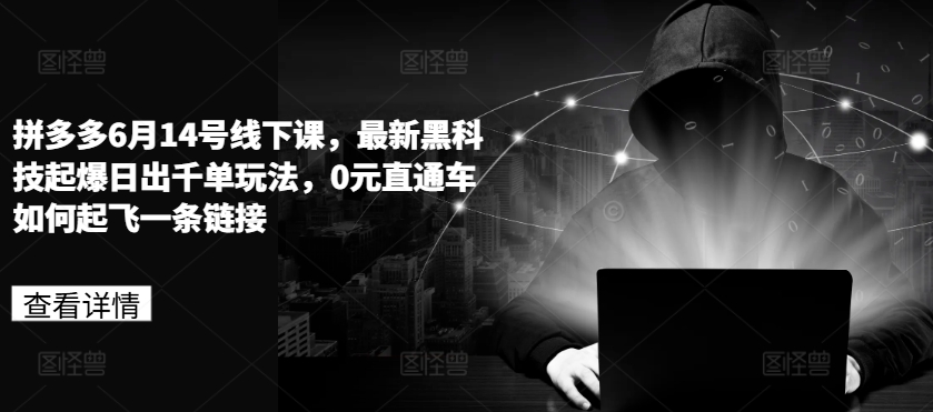 拼多多6月14号线下课,最新黑科技起爆日出千单玩法,0元直通车如何起飞一条链接-阳知网创资源库