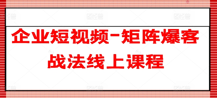 企业短视频-矩阵爆客战法线上课程-阳知网创资源库
