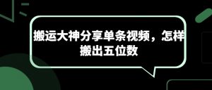 搬运大神分享单条视频，怎样搬出五位数-阳知网创资源库
