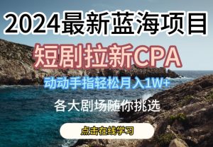 2024最新蓝海项日,短剧拉新CPA,动动手指轻松月入1W,全各大剧场随你挑选【揭秘】-阳知网创资源库