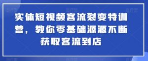 实体短视频客流裂变特训营,教你零基础源源不断获取客流到店-阳知网创资源库