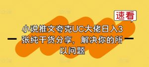 小说推文夸克UC大佬日入3张纯干货分享,解决你的所以问题-阳知网创资源库