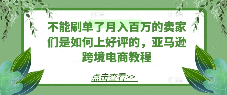 不能刷单了月入百万的卖家们是如何上好评的，亚马逊跨境电商教程-阳知网创资源库
