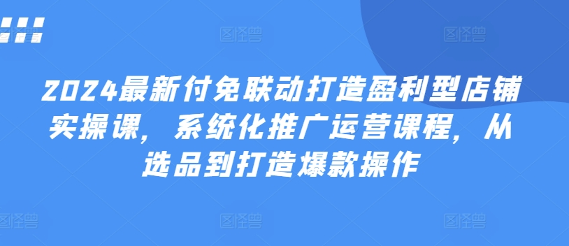 2024最新付免联动打造盈利型店铺实操课,系统化推广运营课程,从选品到打造爆款操作-阳知网创资源库