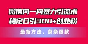 微信问一问暴力引流术,稳定日引300+创业粉,最新方法,条条爆款【揭秘】-阳知网创资源库