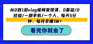 从0到1拍vlog视频变现课，0基础/0经验/一部手机/一个人，每天5分钟，每月多赚1W+-阳知网创资源库