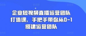 企业短视频直播运营团队打造课,手把手带你从0-1搭建运营团队-阳知网创资源库