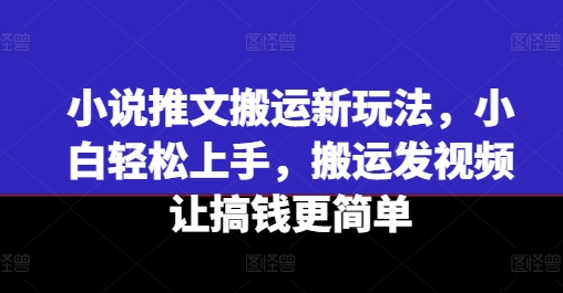 小说推文搬运新玩法，小白轻松上手，搬运发视频让搞钱更简单-阳知网创资源库