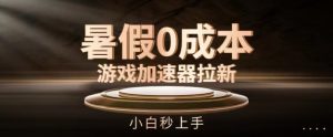 暑假0成本游戏加速器拉新，小白秒上手，无需投资【揭秘】-阳知网创资源库